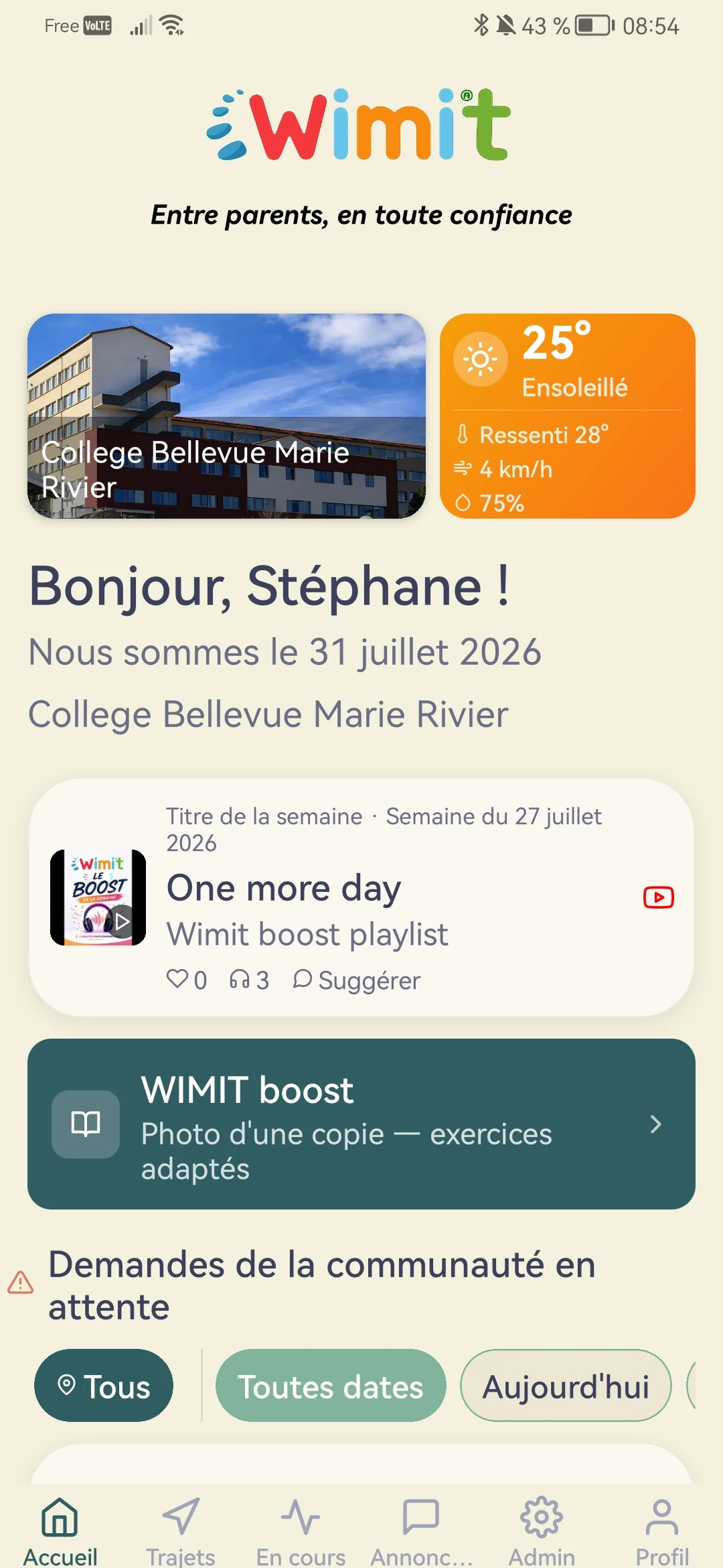 Application WIMIT — écran d'accueil